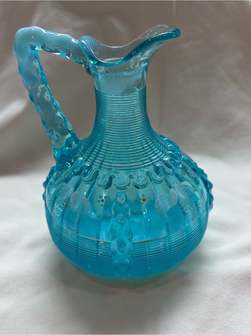 Blue Vintage-Style Glass Pitcher Decorative Art Vase